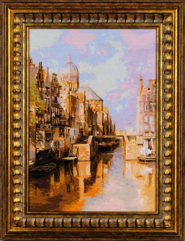 ВК-1190 Вышитая картина «Амстердам. Канал Аудезейтс Форбургвал» по мотивам картины И. Клинкенберга